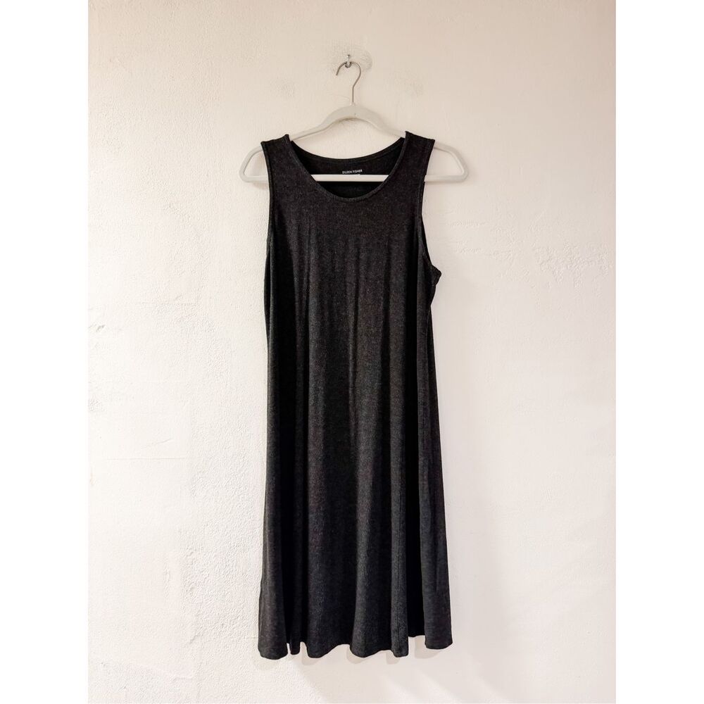 Eileen Fisher Viscose Swing Dress in Charcoal Gray Medium